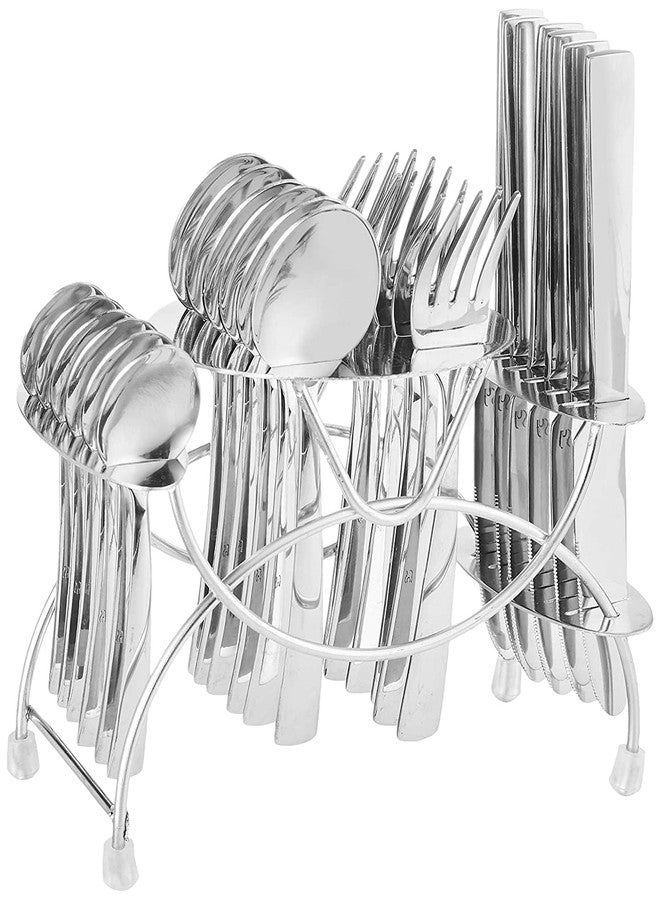 FNS Solo Premium Stainless Steel 24 Pcs Cutlery Set with Hanging Stand (6 Pcs Dinner Spoons, 6 Dinner Forks, 6 Dinner Knives and 6 Baby Spoons) - Image 1
